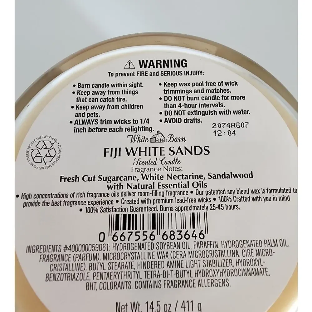 Bath & Body Works White Barn Figi White Sands 14.5 oz  3-Wick Candle Scented